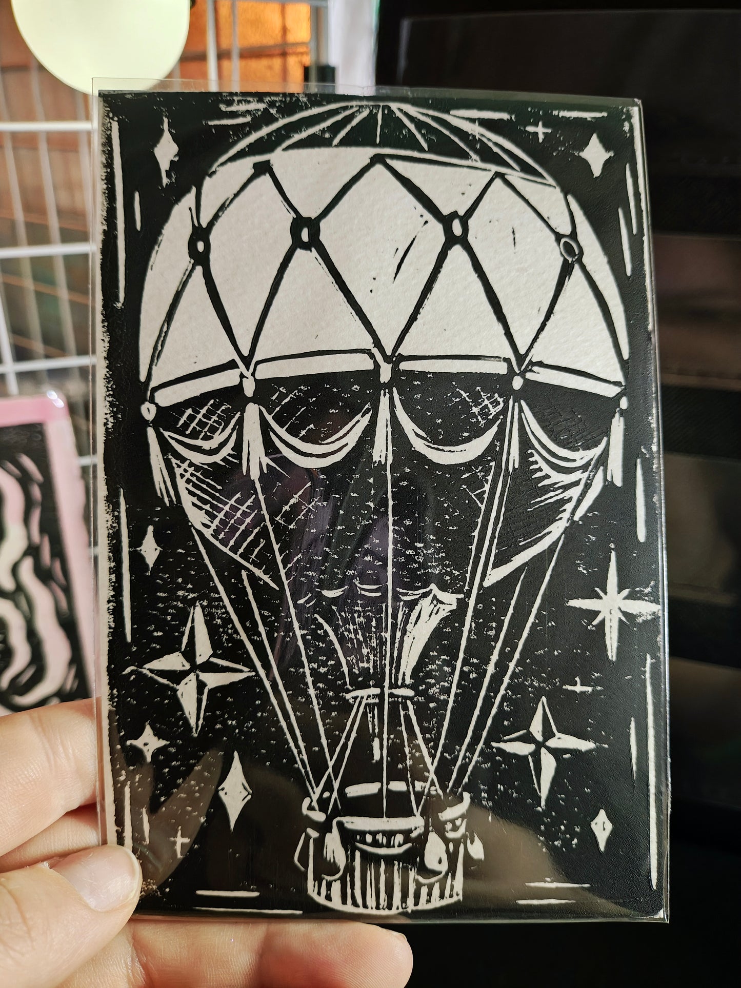 Hot Air Balloon Lino Print